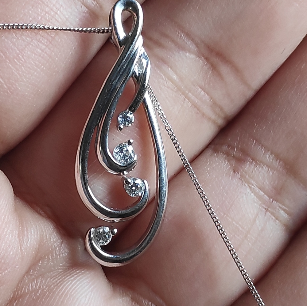 14k solid white gold diamond pendant necklace